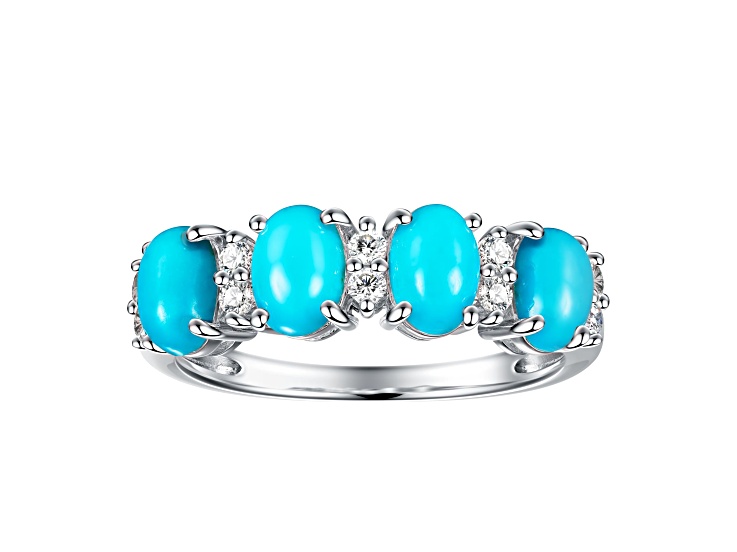 Kingman Turquoise Rhodium Over Sterling Silver Band Ring 0.13 Cttw