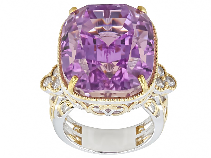 Pink Kunzite & White Zircon 24K Gold Over Palladium Sterling Silver Ring 53.75ctw