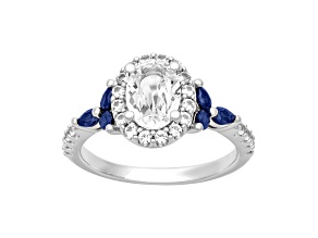 Lab Created White and Blue Sapphire Sterling Silver Engagement Ring 2.38ctw