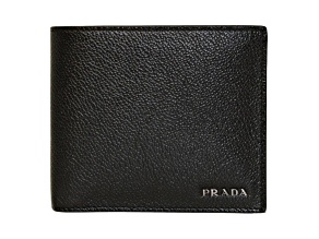 Prada Black Vitello Micro Grain Leather Bifold Wallet