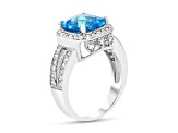 9mm Cushion Blue Topaz with Diamond Accents 14k White Gold Halo Split Shank Ring 0.50ctw