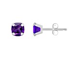 5mm Cushion Amethyst Rhodium Over 10k White Gold Stud Earrings