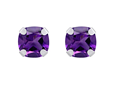 5mm Cushion Amethyst Rhodium Over 10k White Gold Stud Earrings