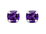 5mm Cushion Amethyst Rhodium Over 10k White Gold Stud Earrings