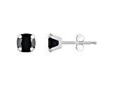 5mm Cushion Black Onyx Rhodium Over 10k White Gold Stud Earrings