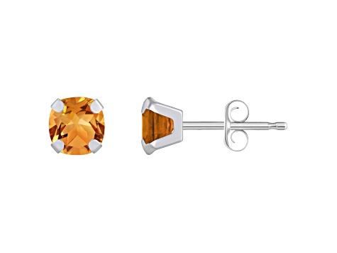 5mm Cushion Citrine Rhodium Over 10k White Gold Stud Earrings