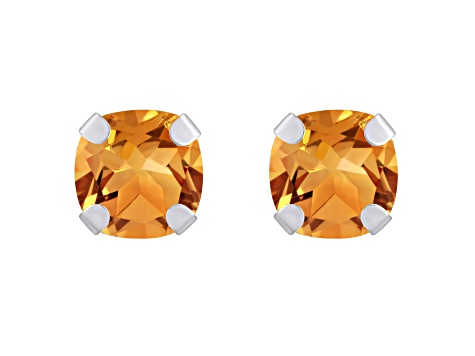 5mm Cushion Citrine Rhodium Over 10k White Gold Stud Earrings