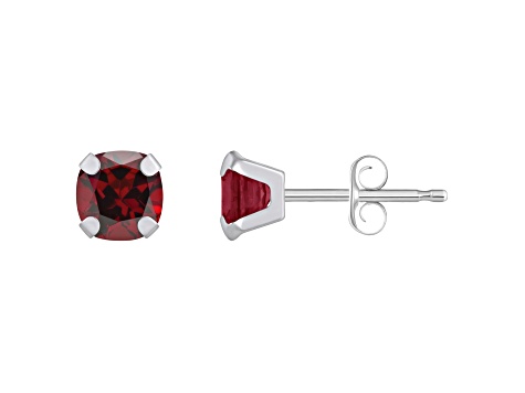 5mm Cushion Garnet Rhodium Over 10k White Gold Stud Earrings