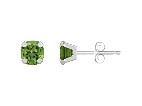 5mm Cushion Peridot Rhodium Over 10k White Gold Stud Earrings