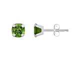 5mm Cushion Peridot Rhodium Over 10k White Gold Stud Earrings