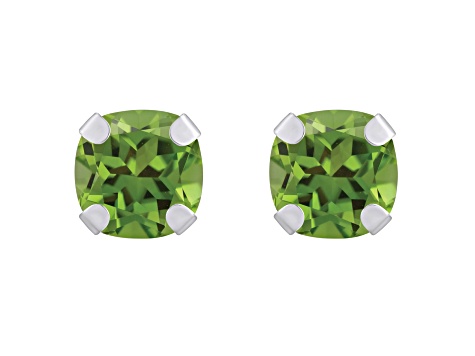 5mm Cushion Peridot Rhodium Over 10k White Gold Stud Earrings