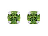 5mm Cushion Peridot Rhodium Over 10k White Gold Stud Earrings