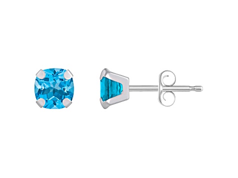 5mm Cushion Blue Topaz Rhodium Over 10k White Gold Stud Earrings