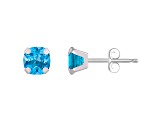 5mm Cushion Blue Topaz Rhodium Over 10k White Gold Stud Earrings