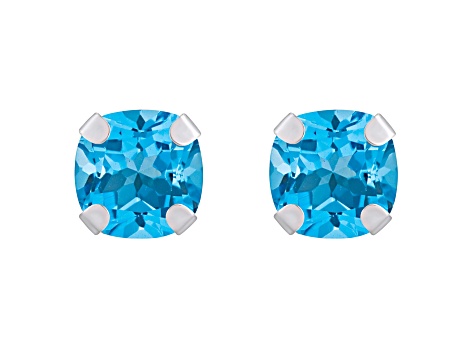 5mm Cushion Blue Topaz Rhodium Over 10k White Gold Stud Earrings