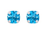 5mm Cushion Blue Topaz Rhodium Over 10k White Gold Stud Earrings