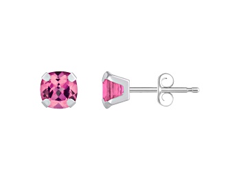 Picture of 5mm Cushion Pink Topaz Rhodium Over 10k White Gold Stud Earrings