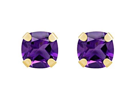 5mm Cushion Amethyst 10k Yellow Gold Stud Earrings