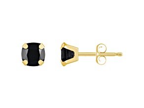 5mm Cushion Black Onyx 10k Yellow Gold Stud Earrings