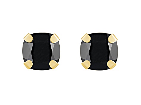 5mm Cushion Black Onyx 10k Yellow Gold Stud Earrings