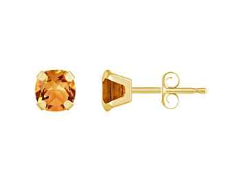 Picture of 5mm Cushion Citrine 10k Yellow Gold Stud Earrings