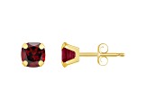 5mm Cushion Garnet 10k Yellow Gold Stud Earrings