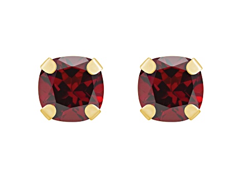 5mm Cushion Garnet 10k Yellow Gold Stud Earrings