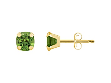 Picture of 5mm Cushion Peridot 10k Yellow Gold Stud Earrings