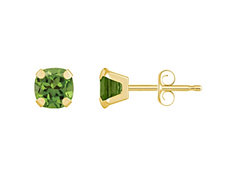 5mm Cushion Peridot 10k Yellow Gold Stud Earrings