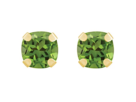 5mm Cushion Peridot 10k Yellow Gold Stud Earrings