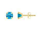 5mm Cushion Blue Topaz 10k Yellow Gold Stud Earrings