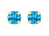 5mm Cushion Blue Topaz 10k Yellow Gold Stud Earrings