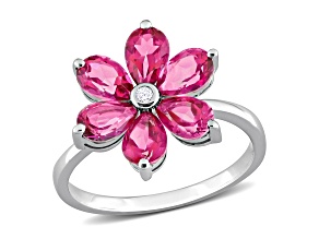 2.80ctw Pink Topaz And Diamond Accent 10k White Gold Floral Ring
