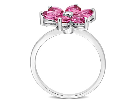 2.80ctw Pink Topaz And Diamond Accent 10k White Gold Floral Ring