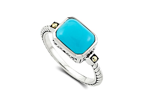 Silver Treasures by Samuel B. 9x7mm Sleeping Beauty Turquoise Silver & 18k Gold Accent Ring