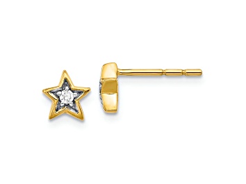 Picture of 14k Yellow Gold and Rhodium Over 14k Yellow Gold 6mm Diamond Star Stud Earrings