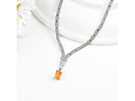 Citrine and Lab Created White Sapphire Rhodium Over Sterling Silver Art Deco Style Necklace