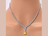 Citrine and Lab Created White Sapphire Rhodium Over Sterling Silver Art Deco Style Necklace