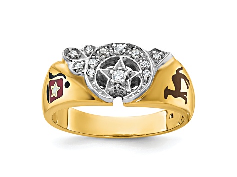 10K Two-tone Yellow and White Gold Men's Enamel and Diamond Masonic Shriner's Ring 0.152ctw