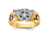 10K Two-tone Yellow and White Gold Men's Enamel and Diamond Masonic Shriner's Ring 0.152ctw