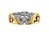 10K Two-tone Yellow and White Gold Men's Enamel and Diamond Masonic Shriner's Ring 0.152ctw