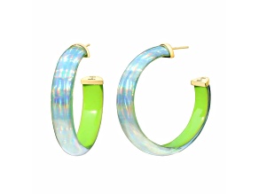 14K Yellow Gold Over Sterling Silver Iridescent Lucite Hoops in Neon Green