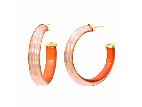 14K Yellow Gold Over Sterling Silver Iridescent Lucite Hoops in Orange