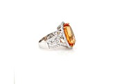 12.40 Ctw Imperial Topaz and 1.10 Ctw White Diamond Ring in 14K 2-Tone