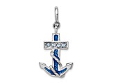 Rhodium Over Sterling Silver Crystals and Blue Enamel Anchor Charm