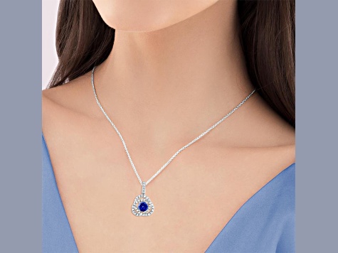 14K White Gold Tanzanite and Diamond Pendant 1.29ctw