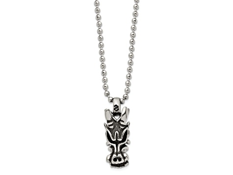 Stainless Steel Antiqued and Polished Dragon Head 22-inch Necklace - 15C81A