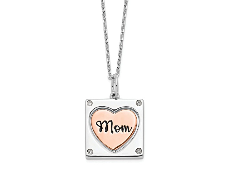 10K Rose Gold Over Sterling Silver MOM/LOVE Heart Center Spins CZ with 2-inch Ext. Necklace