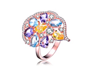 Multi Colored Cubic Zirconia, 18k Rose Gold Plated over Sterling Silver Cocktail-Cluster Ring
