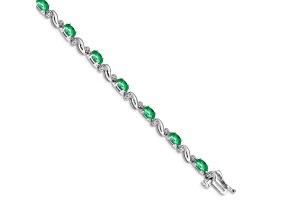 Rhodium Over 10k White Gold Diamond and Emerald Bracelet